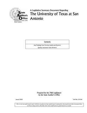 A Legislative Summary Document Regarding University of Texas at San Antonio
