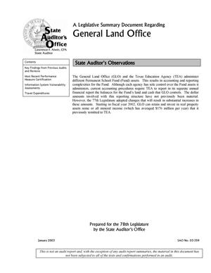 A Legislative Summary Document Regarding General Land Commission