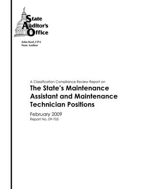Primary view of object titled 'A Classification Compliance Review Report on the State's Maintenance Assistant and Maintenance Technician Positions'.