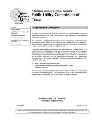 Primary view of object titled 'A Legislative Summary Document Regarding Public Utility Commission of Texas'.