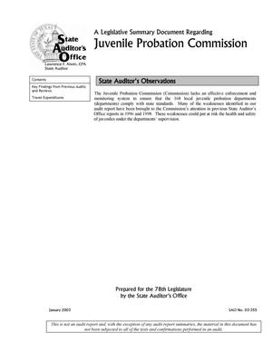 A Legislative Summary Document Regarding Juvenile Probation Commission
