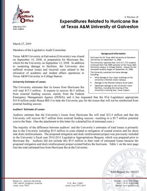 A Review of Expenditures Related to Hurricane Ike at Texas A&M University at Galveston