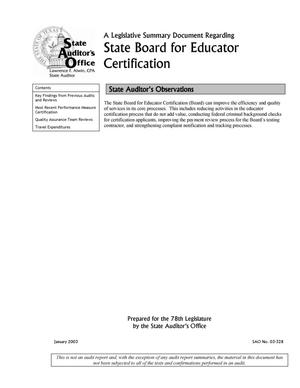 A Legislative Summary Document Regarding State Board for Educator Certification