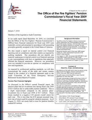 A Report on the Audit of the Office of the Fire Fighters' Pension Commissioner's Fiscal Year 2009 Financial Statements