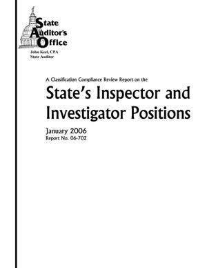 A Classification Compliance Review Report on the State's Inspector and Investigator Positions