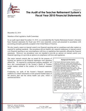 Primary view of object titled 'A Report on the Audit of the Teacher Retirement System's Fiscal Year 2010 Financial Statements'.