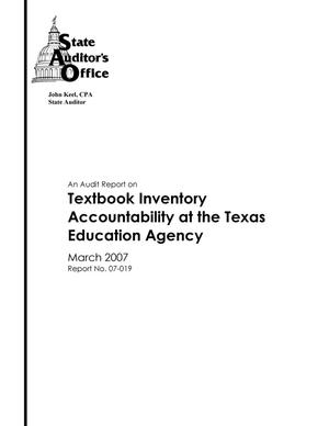 An Audit Report on Textbook Inventory Accountability at the Texas Education Agency