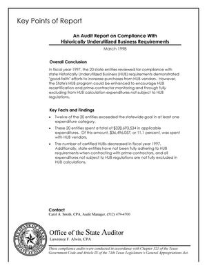 An Audit Report on Compliance With State Historically Underutilized Business Requirements