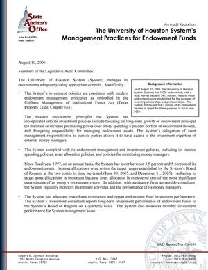 An Audit Report on the University of Houston System's Management Practices for Endowment Funds