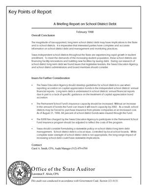 Primary view of object titled 'A Briefing Report on School District Debt Program'.
