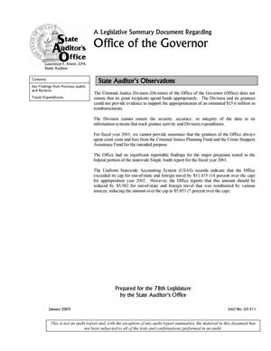 A Legislative Summary Document Regarding Governor's Office
