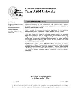 A Legislative Summary Document Regarding Texas A&M University