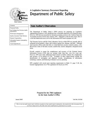 A Legislative Summary Document Regarding Department of Public Safety