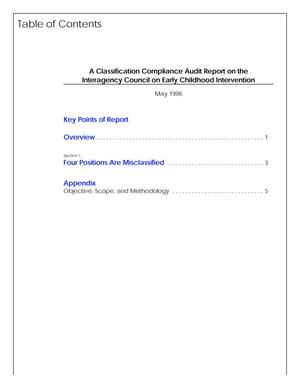 A Classification Compliance Audit Report on the Interagency Council on Early Childhood Intervention