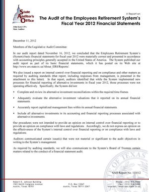 Primary view of object titled 'A Report on the Audit of the Employees Retirement System's Fiscal Year 2012 Financial Statements'.