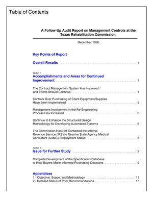 Primary view of object titled 'A Follow-Up Audit Report on the Management Controls at the Texas Rehabilitation Commission'.