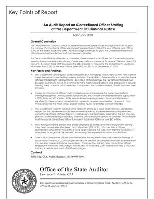 Primary view of object titled 'An Audit Report on Correctional Officer Staffing at the Department of Criminal Justice'.