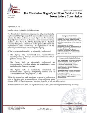 A Follow-up Audit Report on the Charitable Bingo Operations Division at the Texas Lottery Commission