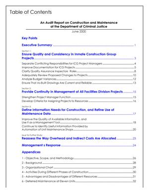 Primary view of object titled 'An Audit Report on Construction and Maintenance at the Texas Department of Criminal Justice'.