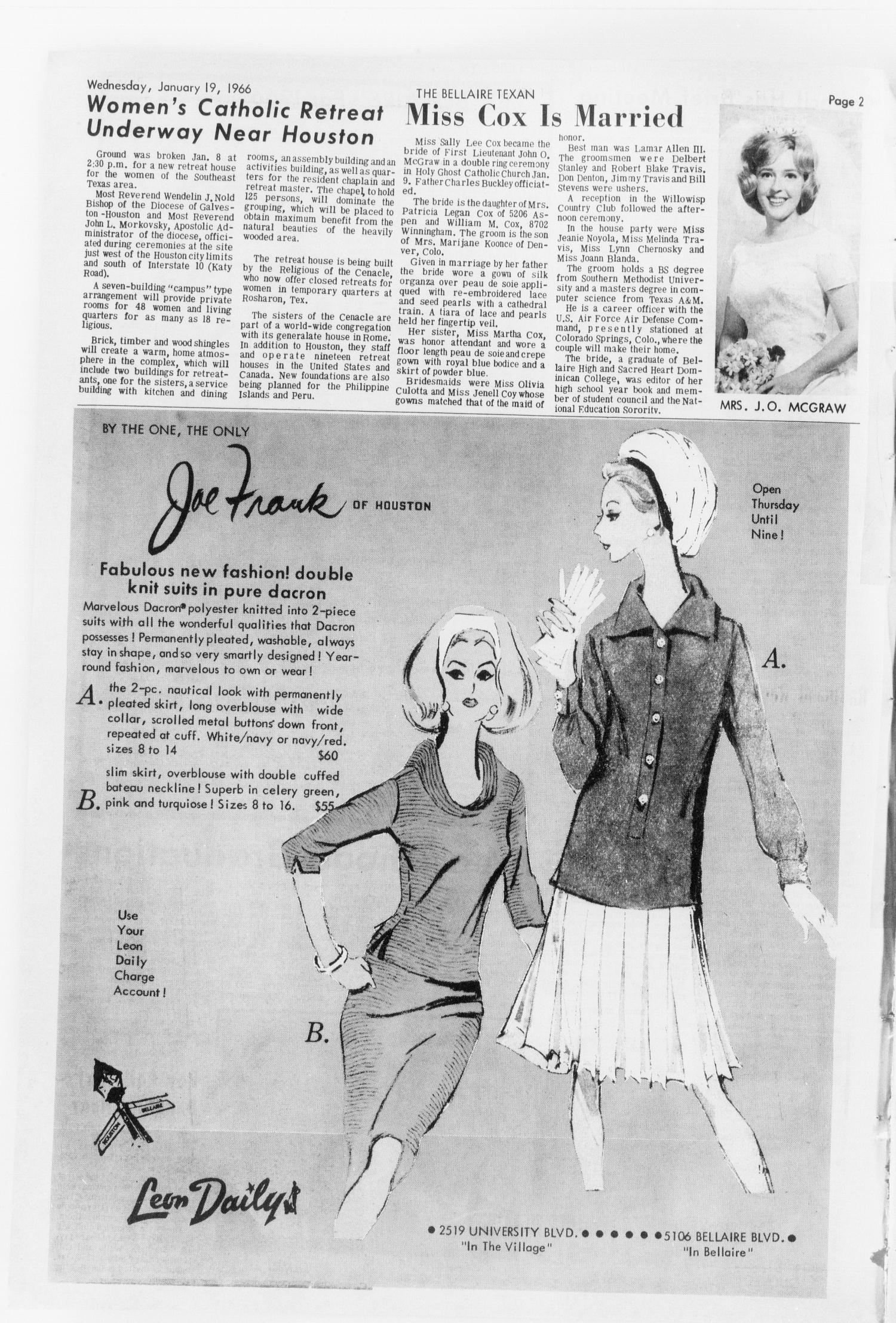 The Bellaire & Southwestern Texan (Bellaire, Tex.), Vol. 12, No. 46, Ed. 1 Wednesday, January 19, 1966
                                                
                                                    [Sequence #]: 2 of 28
                                                