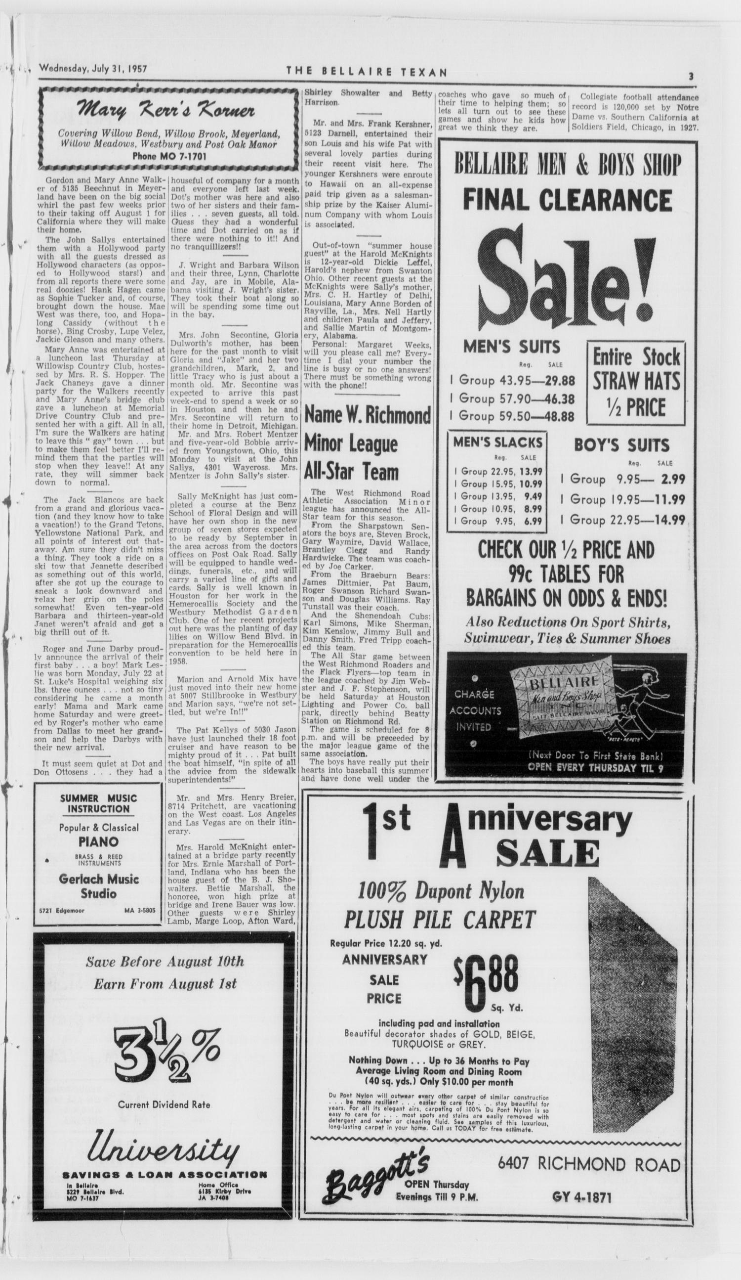 The Bellaire Texan (Bellaire, Tex.), Vol. 4, No. 25, Ed. 1 Wednesday, July 31, 1957
                                                
                                                    [Sequence #]: 3 of 20
                                                