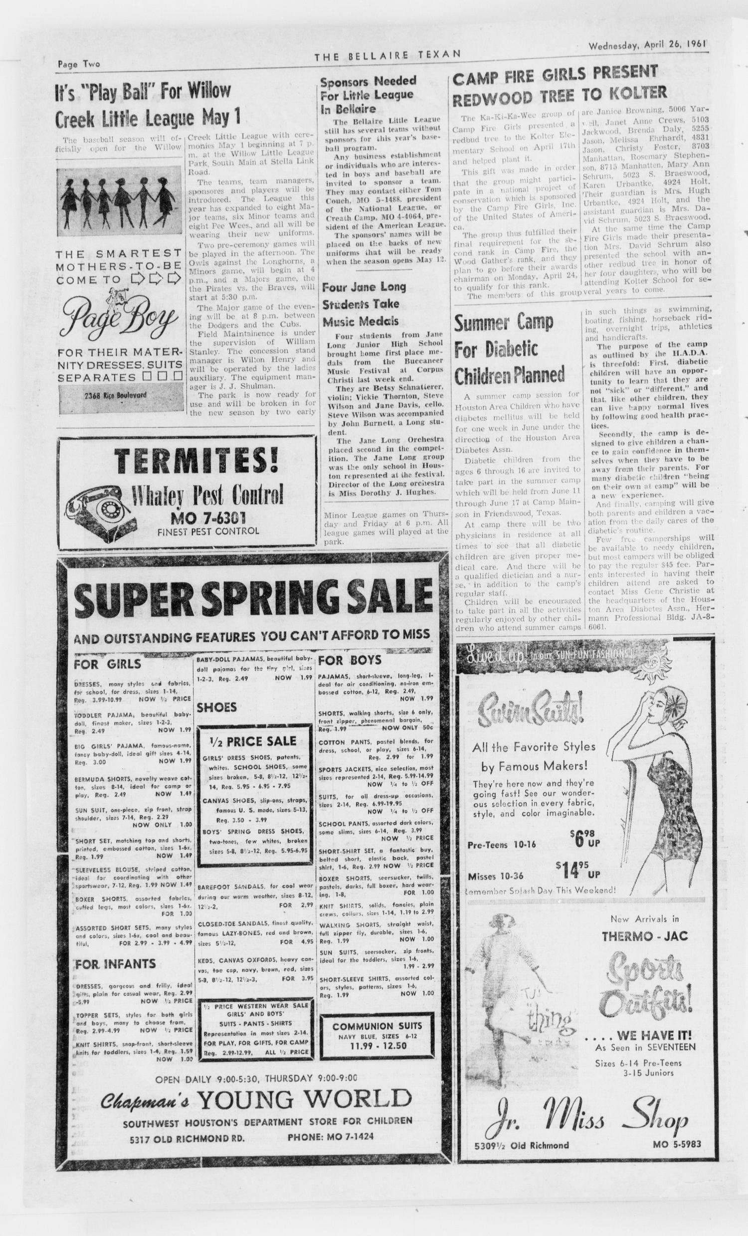 The Bellaire Texan (Bellaire, Tex.), Vol. 8, No. 9, Ed. 1 Wednesday, April 26, 1961
                                                
                                                    [Sequence #]: 2 of 32
                                                
