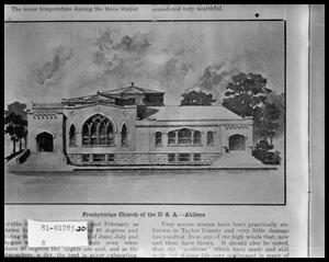 Primary view of object titled 'Exterior of Presbyterian Church of the USA'.