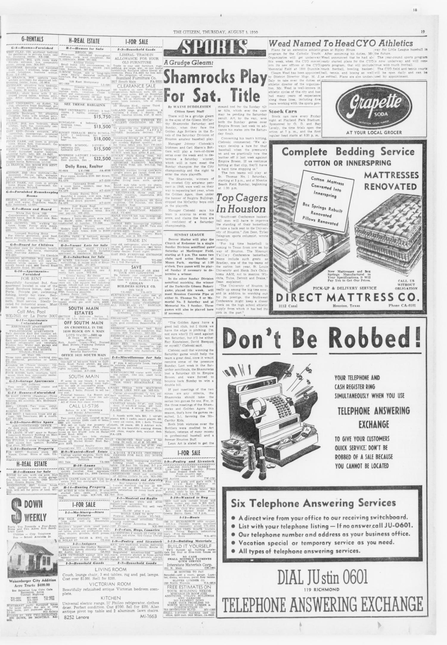 The Southwest Citizen (Houston, Tex.), Vol. 4, No. 5, Ed. 1 Thursday, August 3, 1950
                                                
                                                    [Sequence #]: 19 of 20
                                                