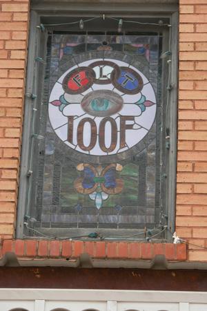 IOOF club building in Baird, detail of window