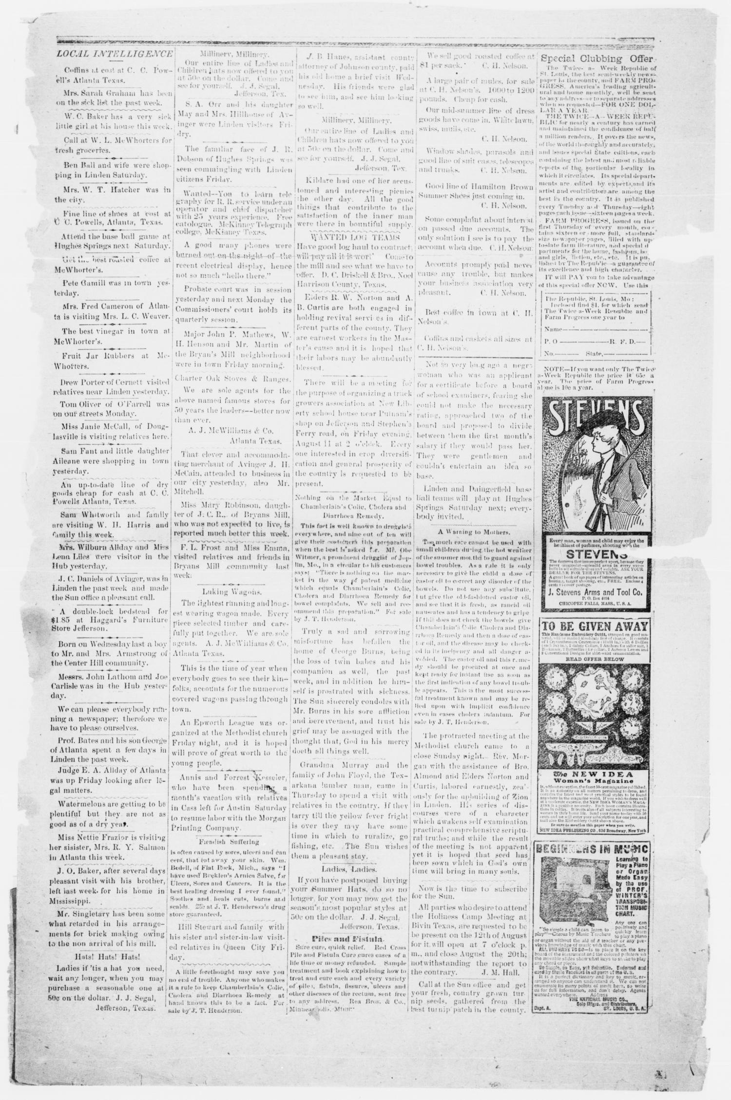 The Cass County Sun., Vol. 30, No. 30, Ed. 1 Tuesday, August 8, 1905
                                                
                                                    [Sequence #]: 3 of 4
                                                