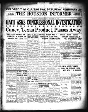 Primary view of object titled 'The Houston Informer (Houston, Tex.), Vol. 2, No. 41, Ed. 1 Saturday, February 26, 1921'.