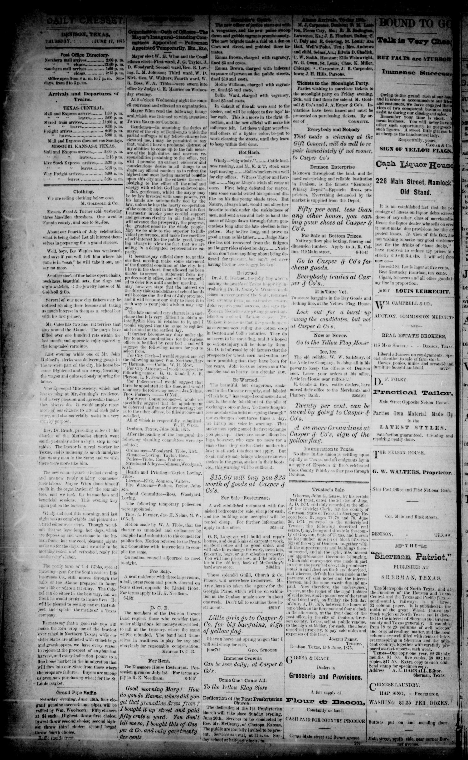 Denison Daily Cresset. (Denison, Tex.), Vol. 1, No. 286, Ed. 1 Thursday, June 17, 1875
                                                
                                                    [Sequence #]: 4 of 4
                                                