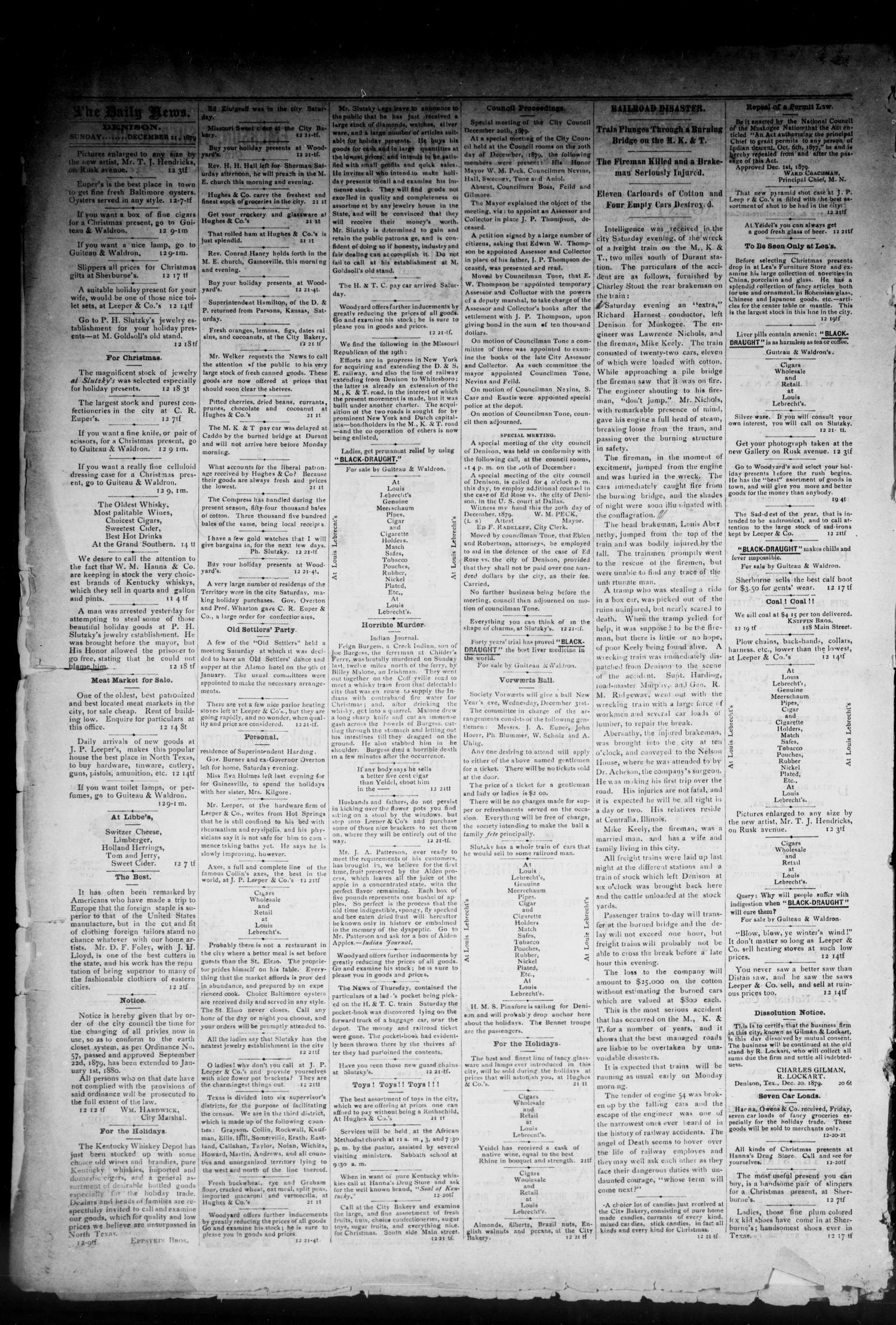 Denison Daily News. (Denison, Tex.), Vol. 7, No. 251, Ed. 1 Sunday, December 21, 1879
                                                
                                                    [Sequence #]: 8 of 8
                                                