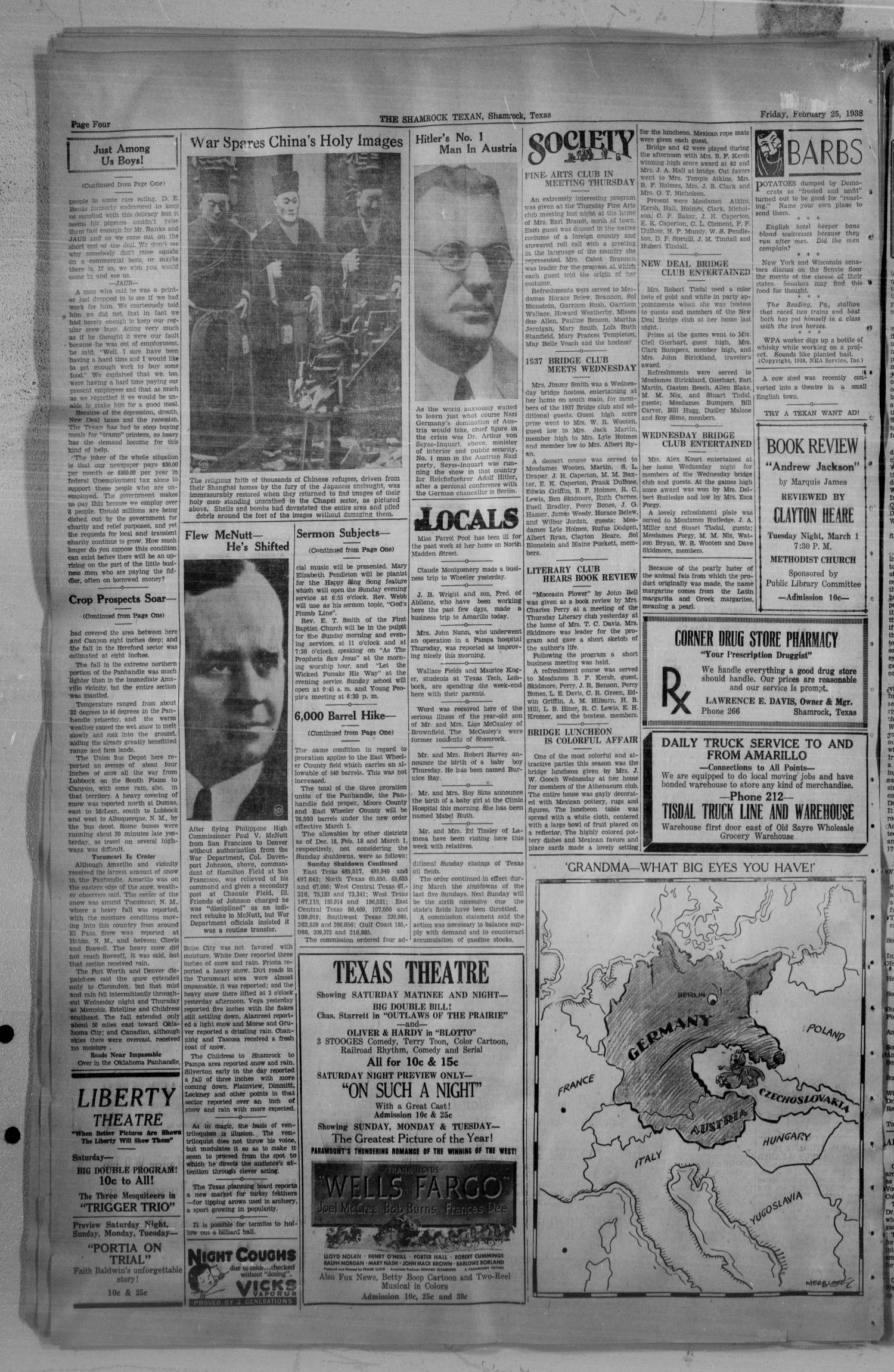 The Shamrock Texan (Shamrock, Tex.), Vol. 34, No. 247, Ed. 1 Friday, February 25, 1938
                                                
                                                    [Sequence #]: 4 of 4
                                                