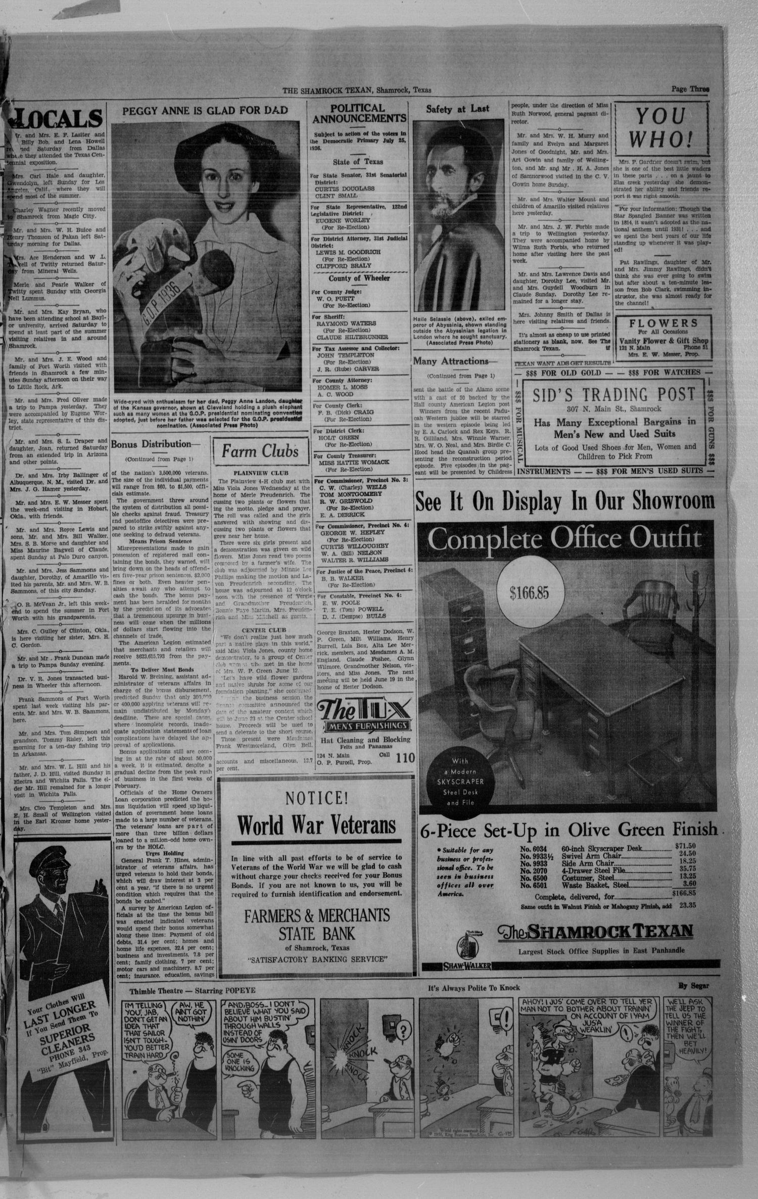 The Shamrock Texan (Shamrock, Tex.), Vol. 33, No. 32, Ed. 1 Monday, June 15, 1936
                                                
                                                    [Sequence #]: 3 of 4
                                                