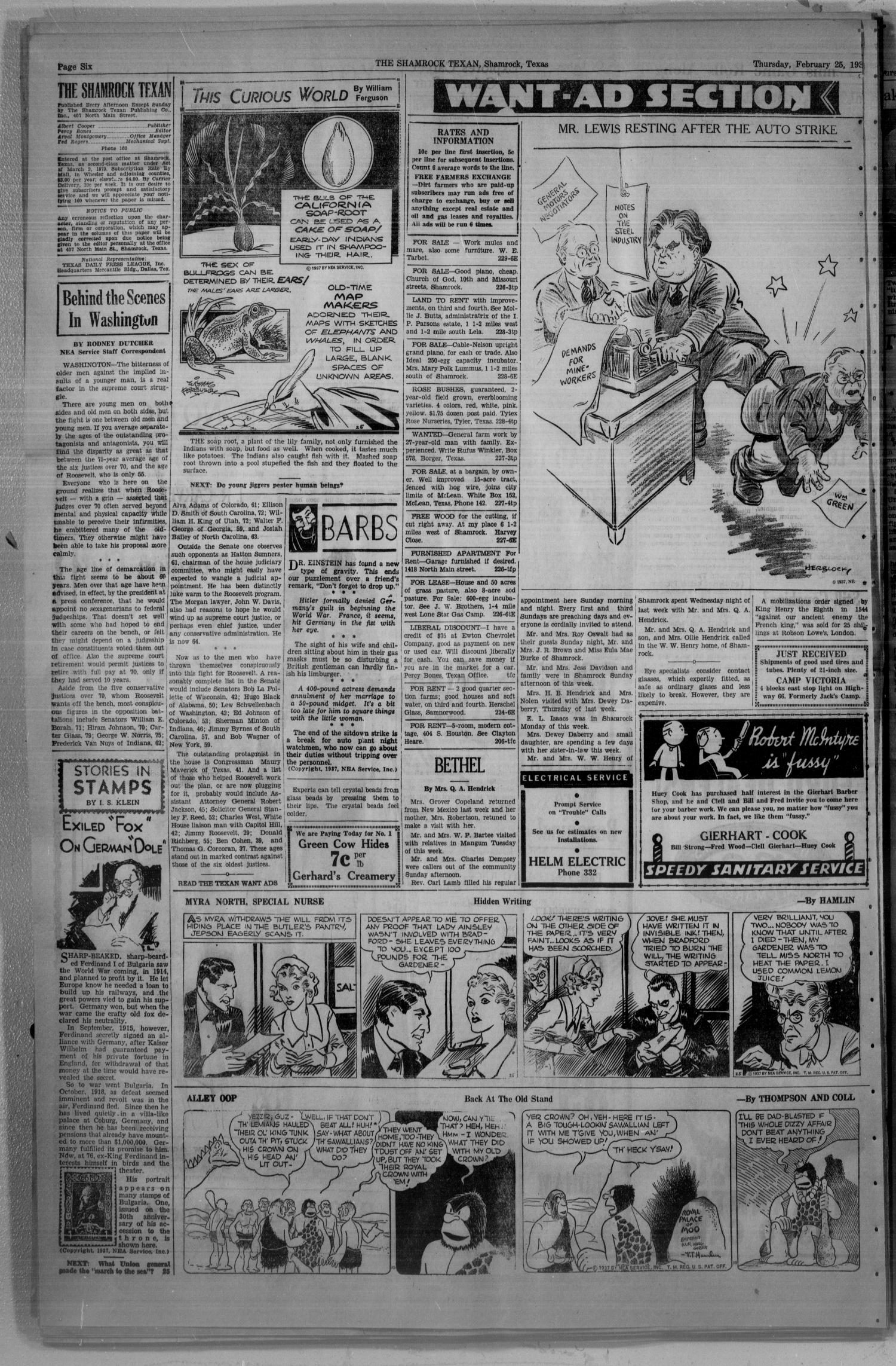 The Shamrock Texan (Shamrock, Tex.), Vol. 33, No. 229, Ed. 1 Thursday, February 25, 1937
                                                
                                                    [Sequence #]: 6 of 8
                                                