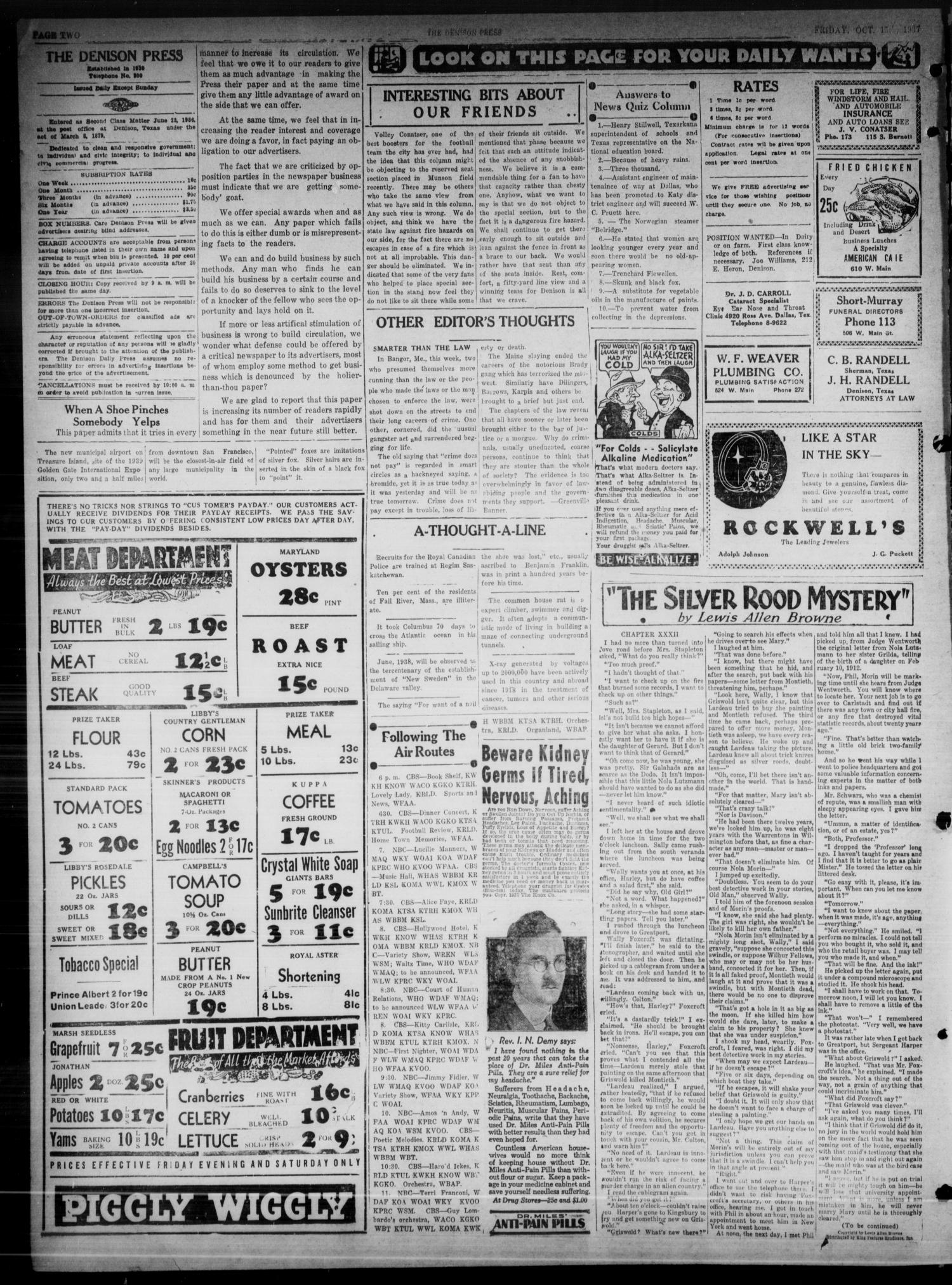 The Denison Press (Denison, Tex.), Vol. 4, No. 99, Ed. 1 Friday, October 15, 1937
                                                
                                                    [Sequence #]: 2 of 4
                                                