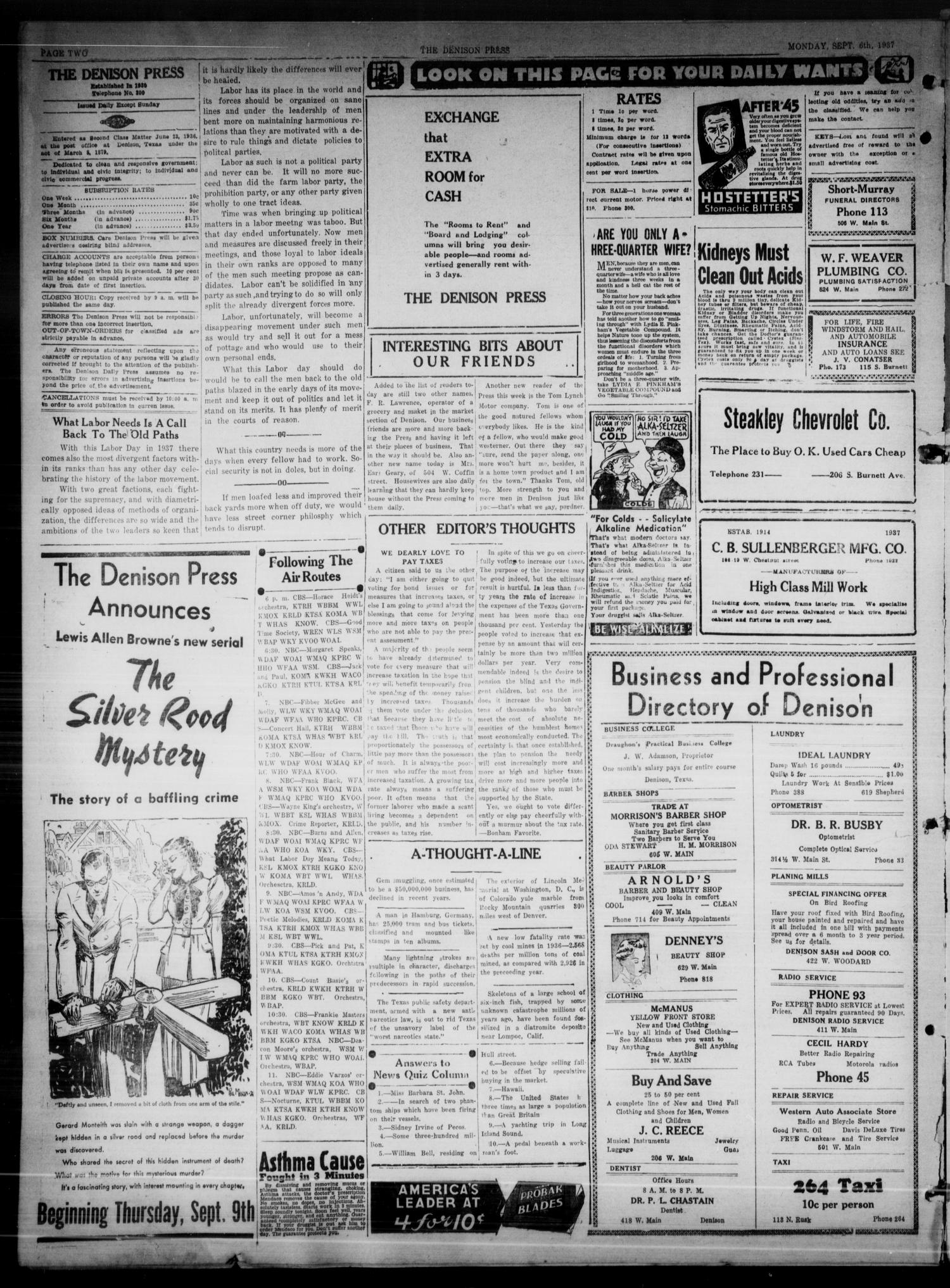 The Denison Press (Denison, Tex.), Vol. 4, No. 65, Ed. 1 Monday, September 6, 1937
                                                
                                                    [Sequence #]: 2 of 4
                                                