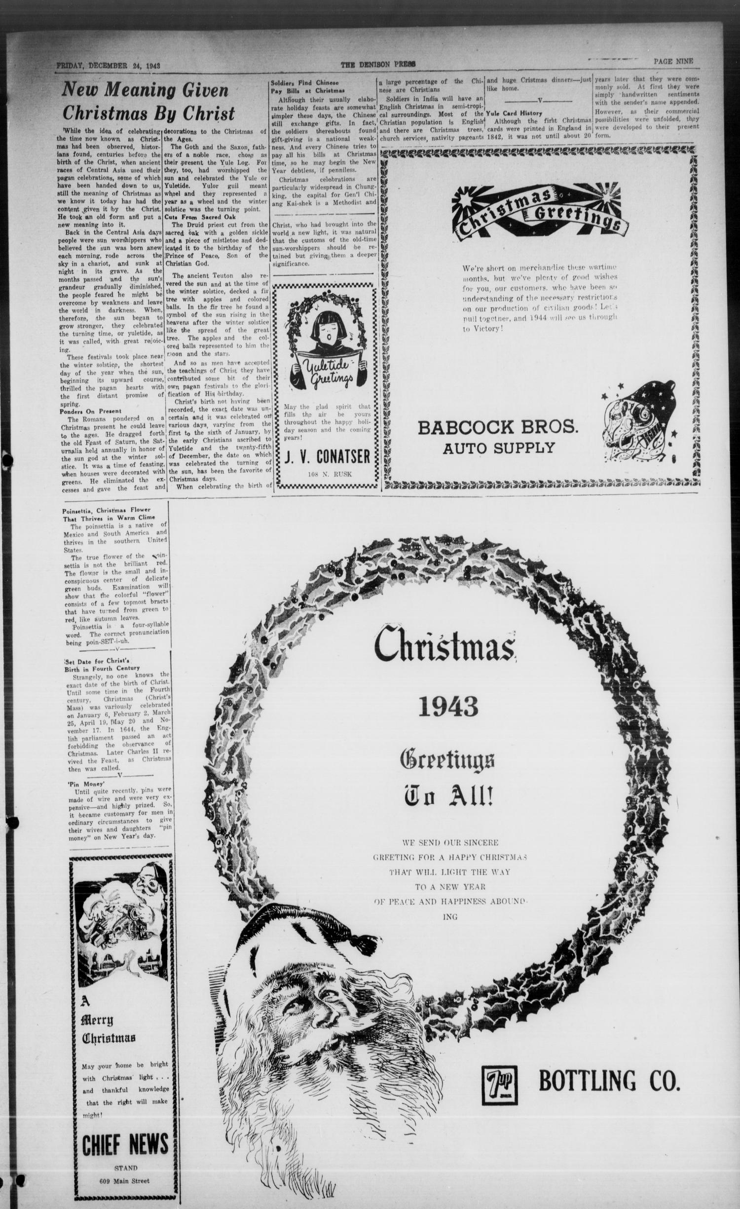 The Denison Press (Denison, Tex.), Vol. 15, No. 27, Ed. 1 Friday, December 24, 1943
                                                
                                                    [Sequence #]: 9 of 12
                                                