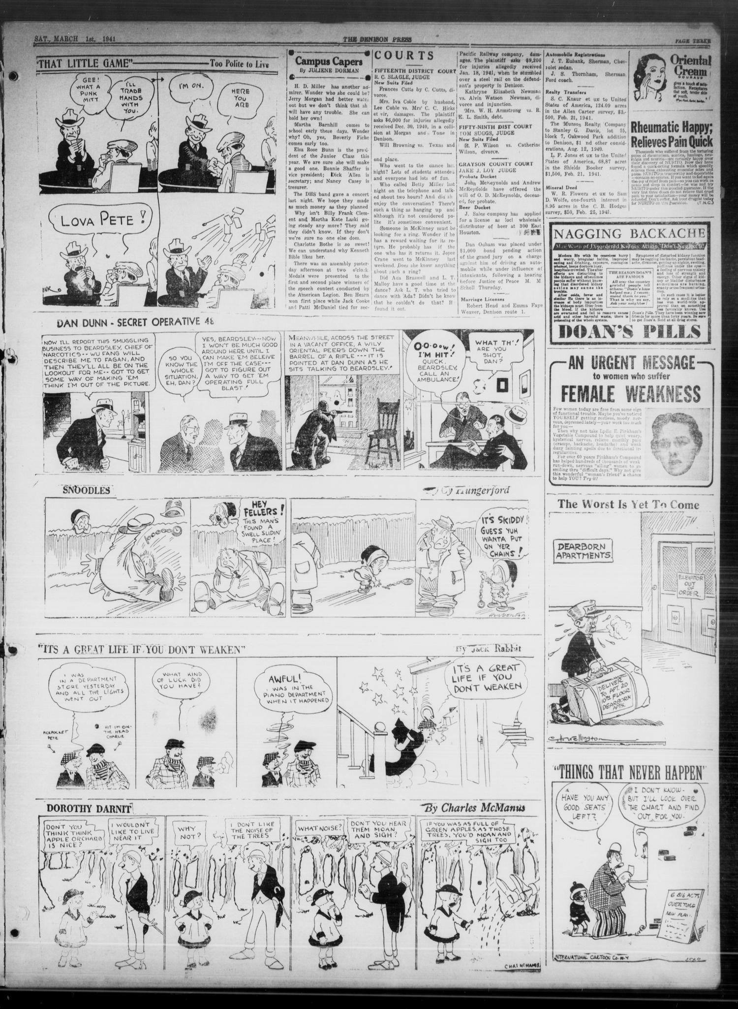 The Denison Press (Denison, Tex.), Vol. 7, No. 211, Ed. 1 Saturday, March 1, 1941
                                                
                                                    [Sequence #]: 3 of 4
                                                