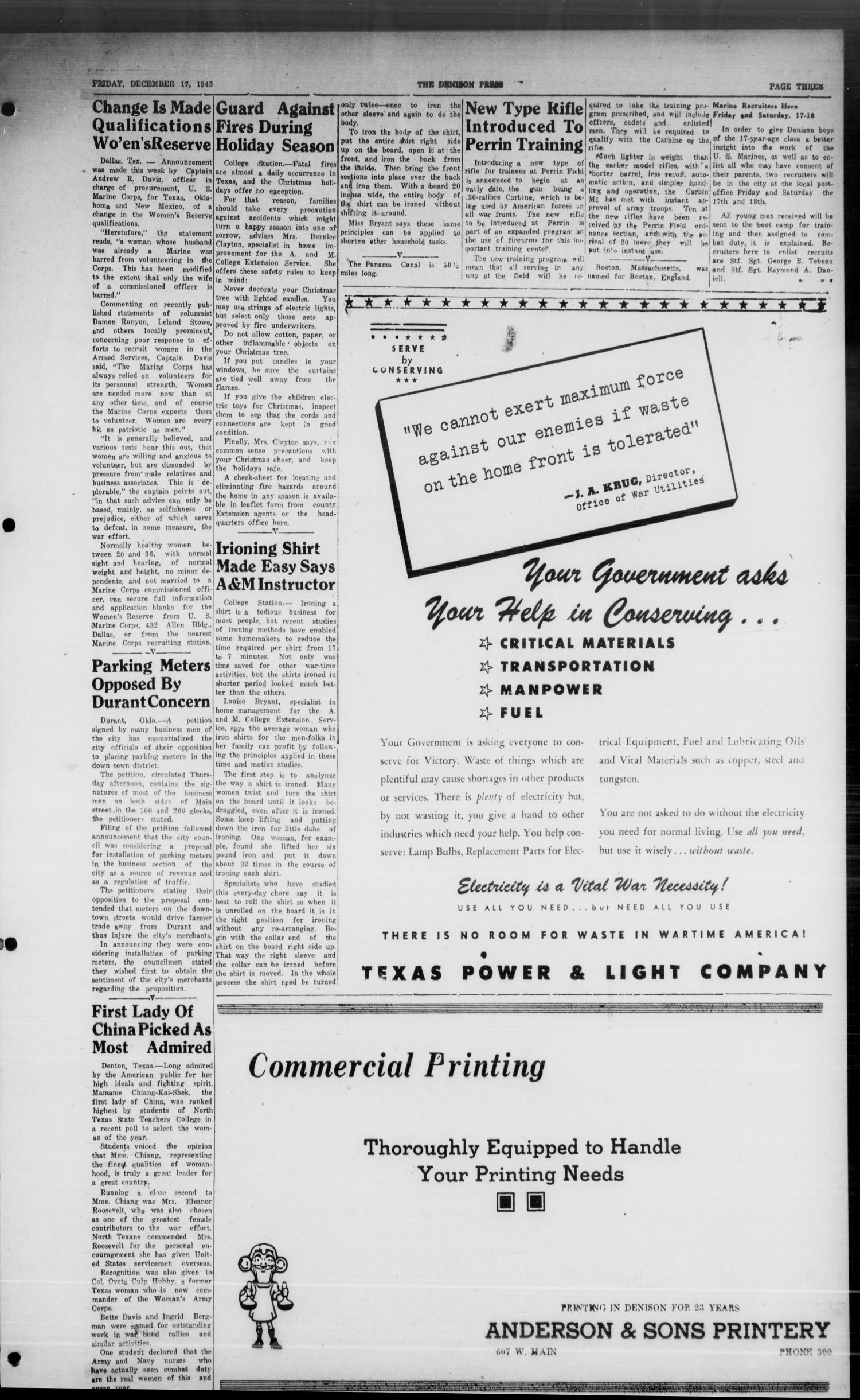 The Denison Press (Denison, Tex.), Vol. 15, No. 26, Ed. 1 Friday, December 17, 1943
                                                
                                                    [Sequence #]: 3 of 6
                                                