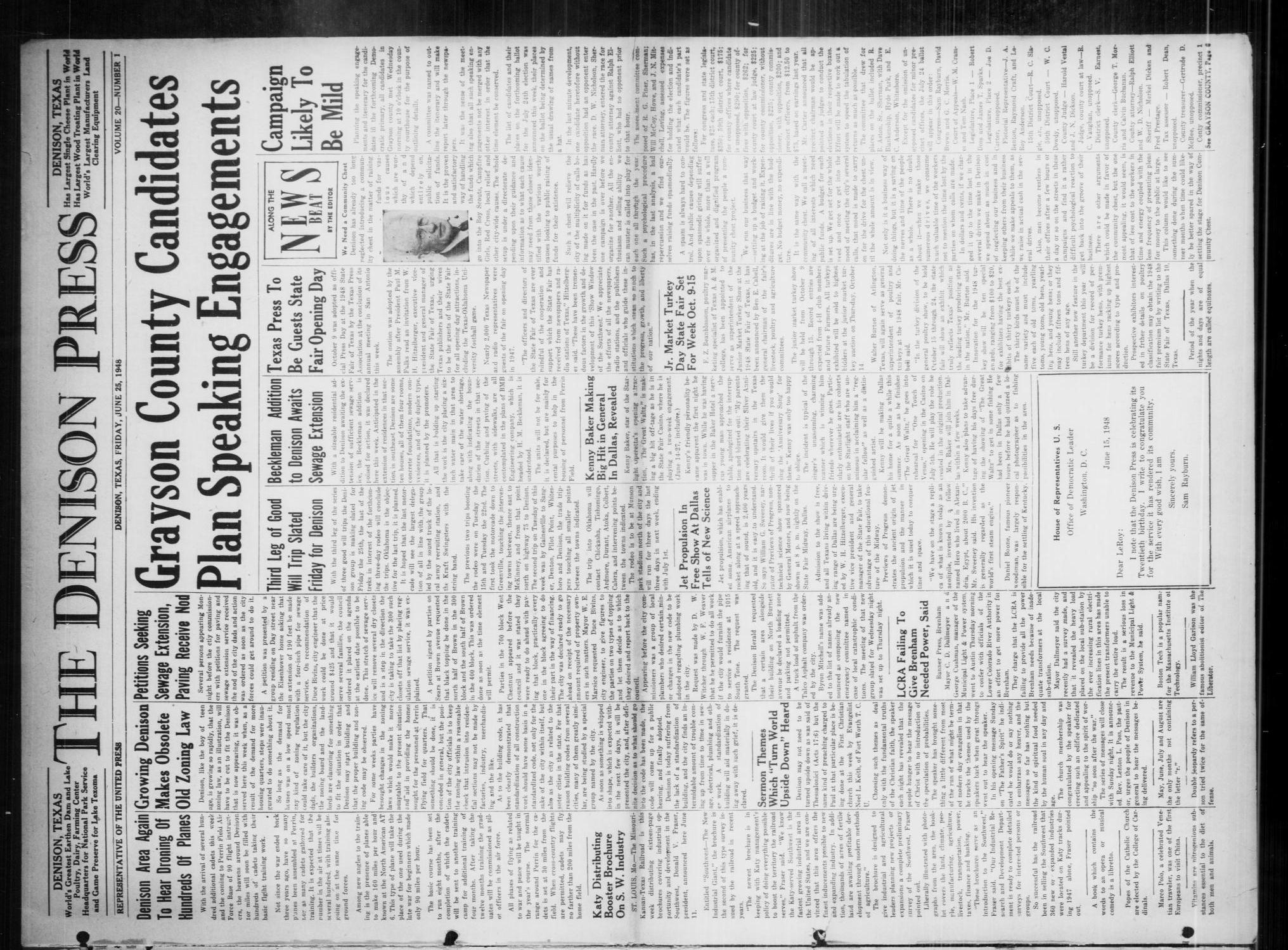 The Denison Press (Denison, Tex.), Vol. 20, No. 1, Ed. 1 Friday, June 25, 1948
                                                
                                                    [Sequence #]: 1 of 12
                                                
