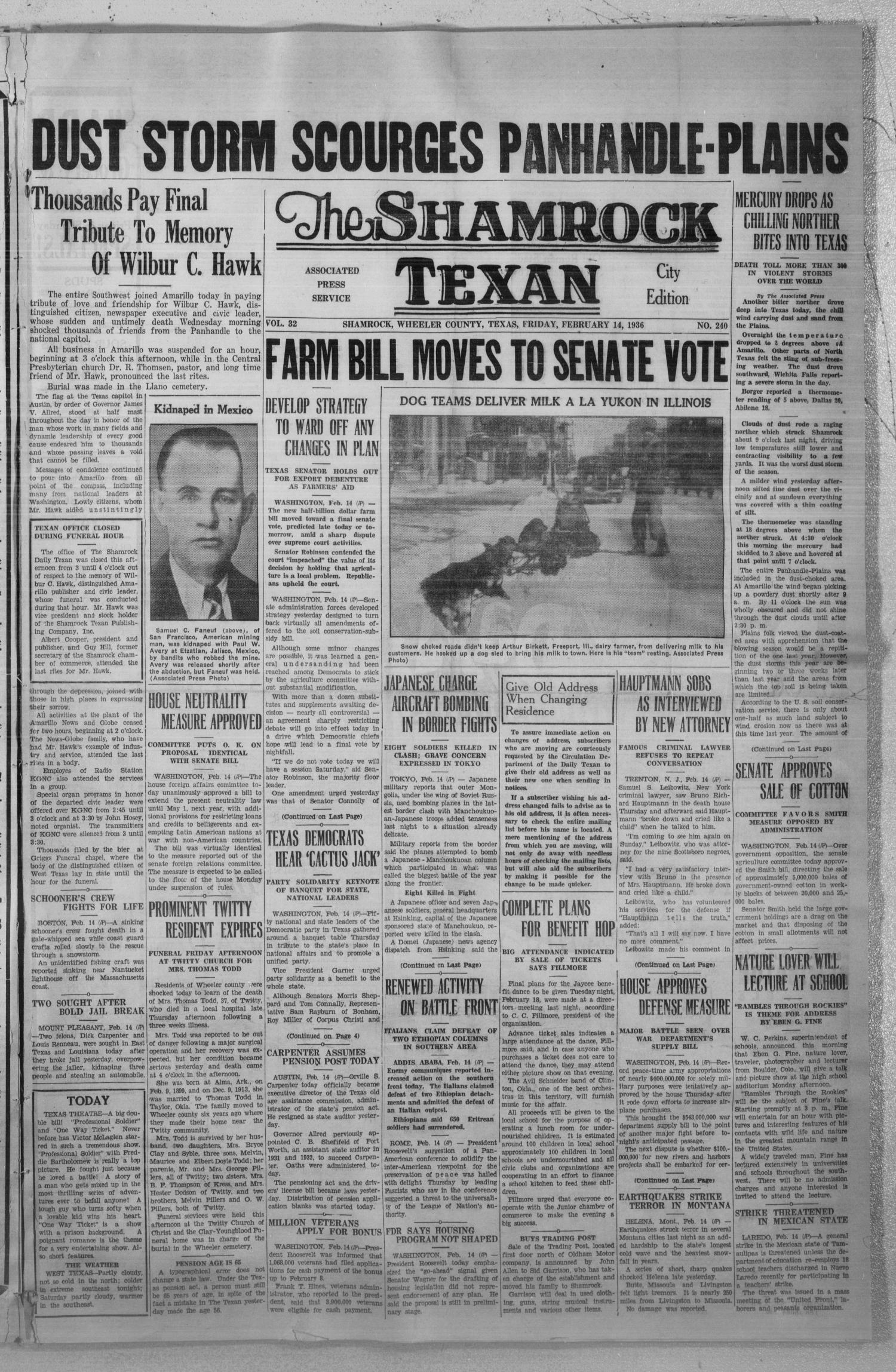 The Shamrock Texan (Shamrock, Tex.), Vol. 32, No. 240, Ed. 1 Friday, February 14, 1936
                                                
                                                    [Sequence #]: 1 of 4
                                                