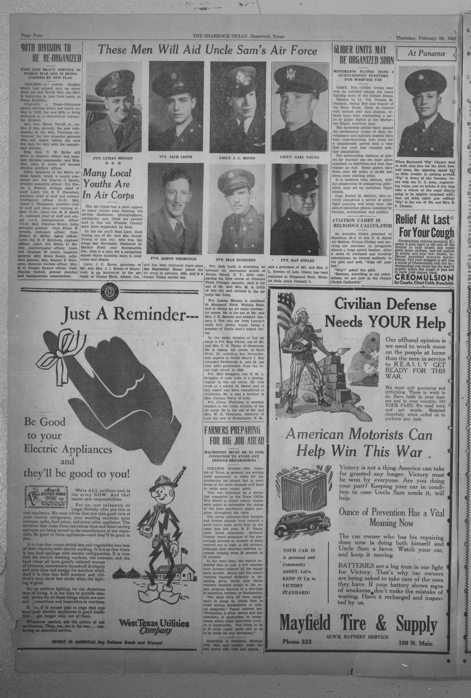 The Shamrock Texan (Shamrock, Tex.), Vol. 38, No. 81, Ed. 2 Thursday, February 26, 1942
                                                
                                                    [Sequence #]: 4 of 8
                                                