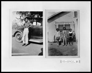 Woman in Front of Car; Siblings, Two Women and a Man in Front of House