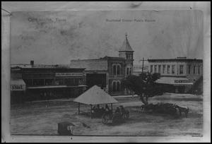 Primary view of object titled '[Photograph of the Southwest Corner of Comanche Public Square]'.