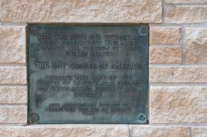 Dedication plaque on the Statue of Liberty copy from Boy Scouts