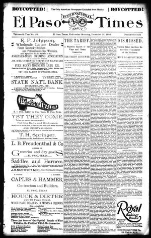 El Paso International Daily Times (El Paso, Tex.), Vol. 13, No. 289, Ed. 1 Wednesday, December 20, 1893