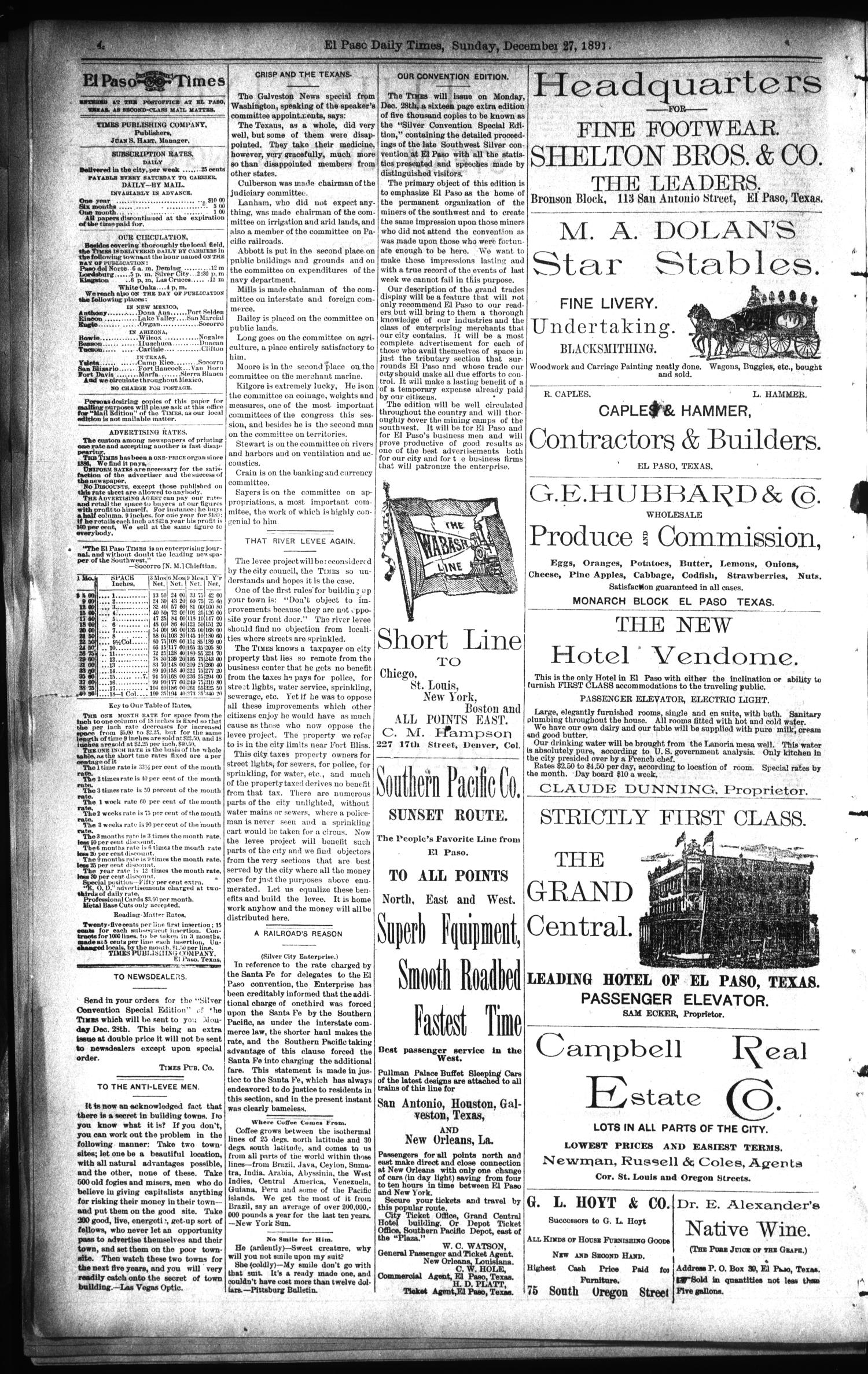 El Paso International Daily Times (El Paso, Tex.), Vol. 11, No. 296, Ed. 1 Sunday, December 27, 1891
                                                
                                                    [Sequence #]: 4 of 8
                                                