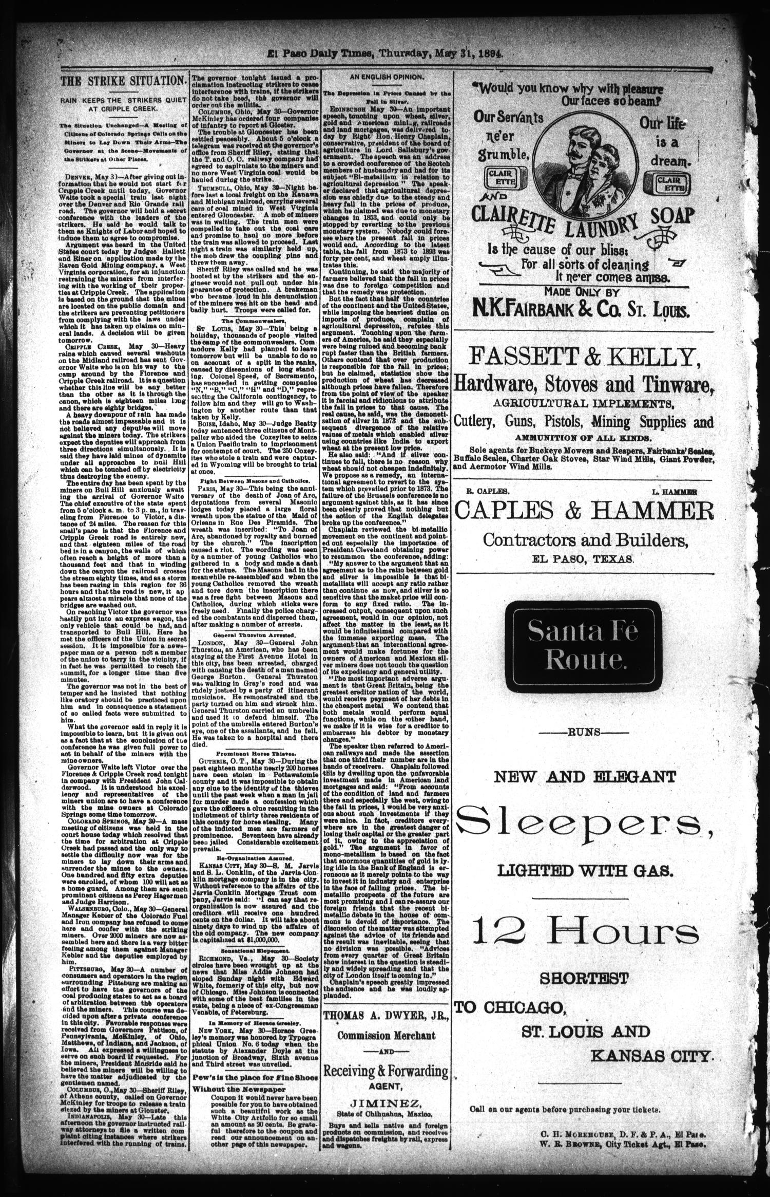 El Paso International Daily Times (El Paso, Tex.), Vol. 14, No. 129, Ed. 1 Thursday, May 31, 1894
                                                
                                                    [Sequence #]: 2 of 8
                                                